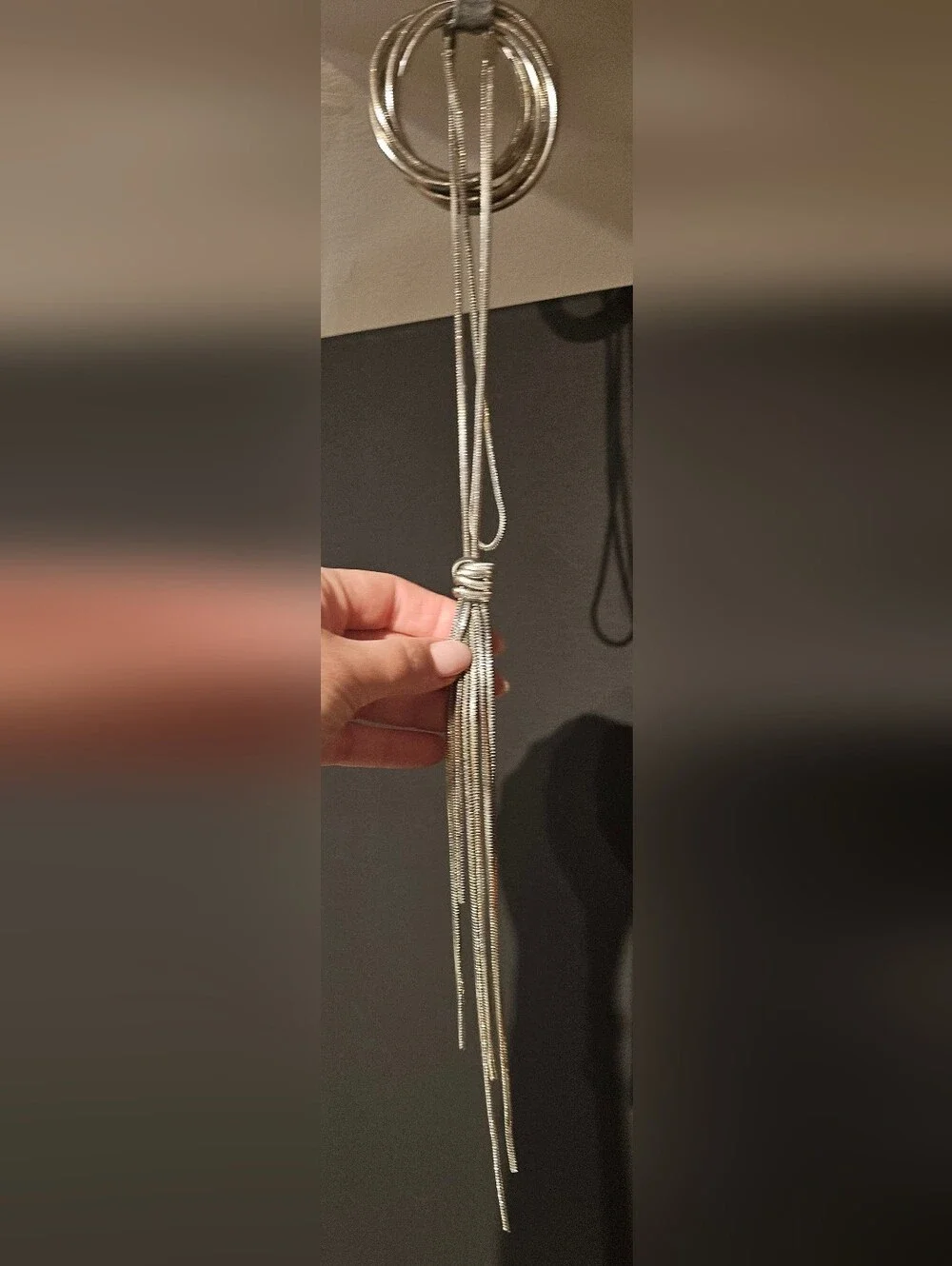 Silver Tassel Pendant Necklace with Matching Stackable Snake Bangle Set